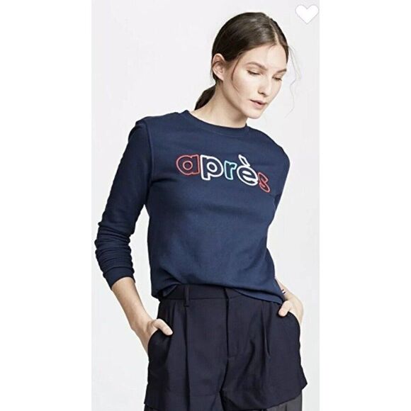 Sol Angeles Sweaters - Sol Angeles Après Graphic Print Pullover Terry Cloth Sweatshirt Size XL Navy